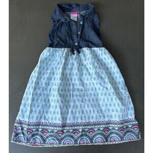 Girls Penny M dress sleeveless paisley blue front button light summer cute Sz 6x